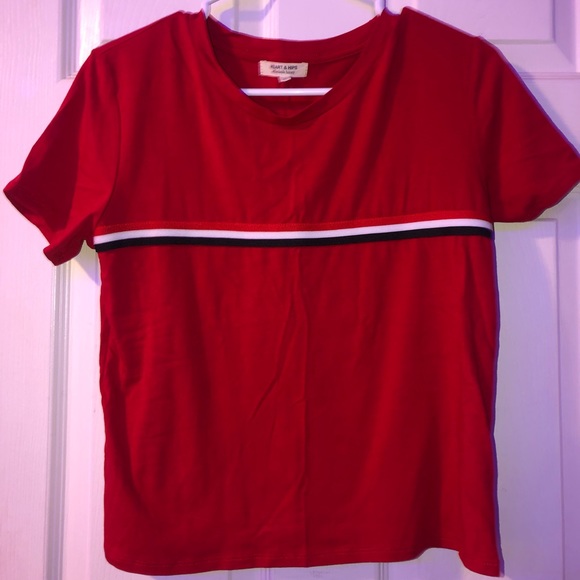 Basic red short-sleeve top with black stripe. - Picture 1 of 3